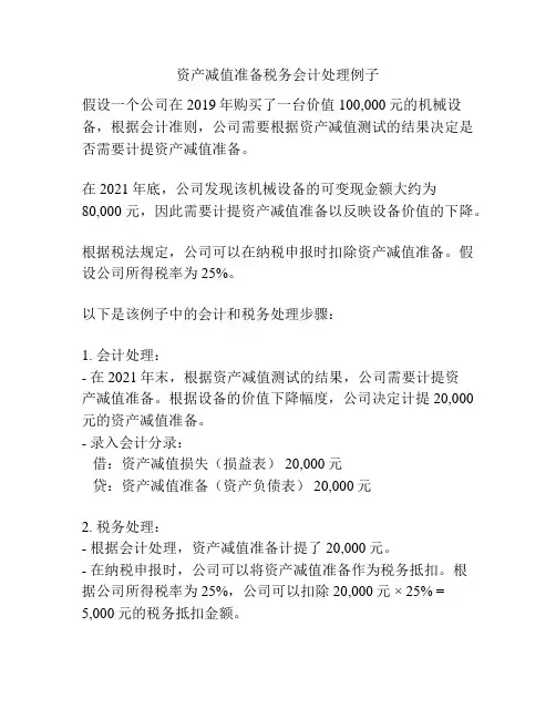 资产减值准备税务会计处理例子