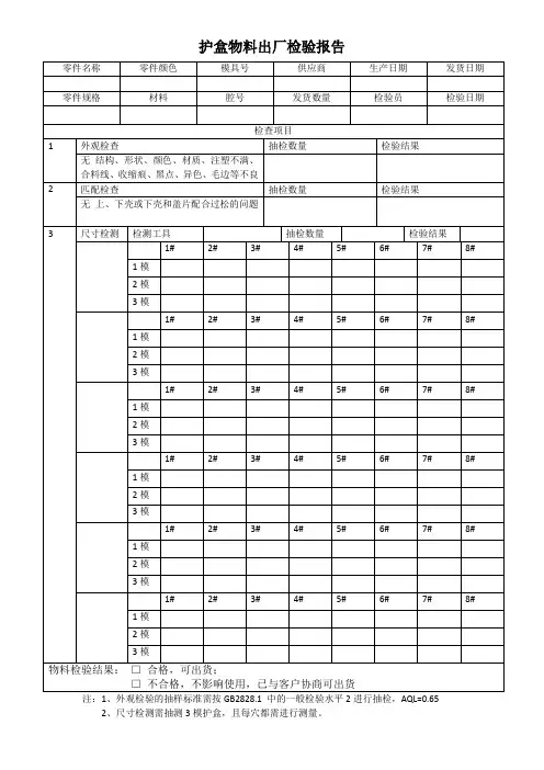 (塑胶)物料出厂检验报告