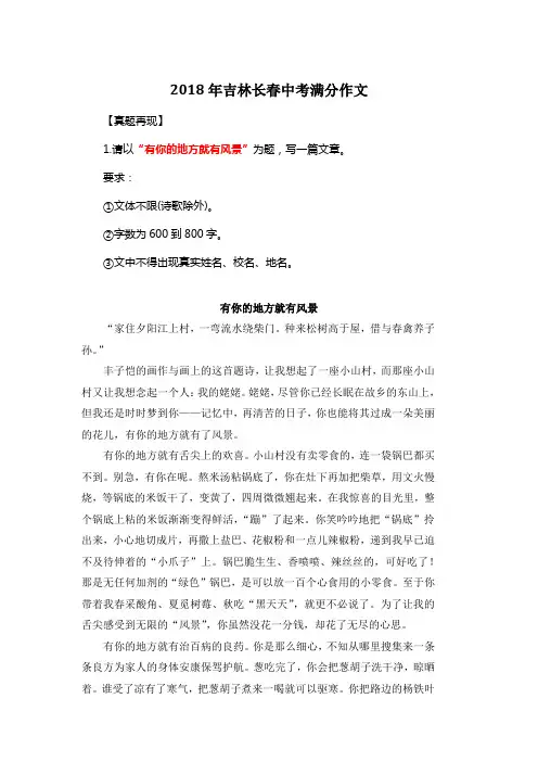 2018年吉林长春中考满分作文《有你的地方就有风景》8