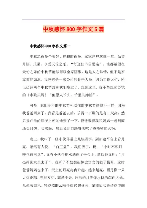 中秋感怀800字作文5篇