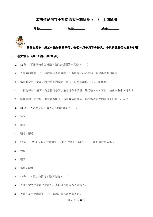 云南省昆明市小升初语文冲刺试卷(一)全国通用