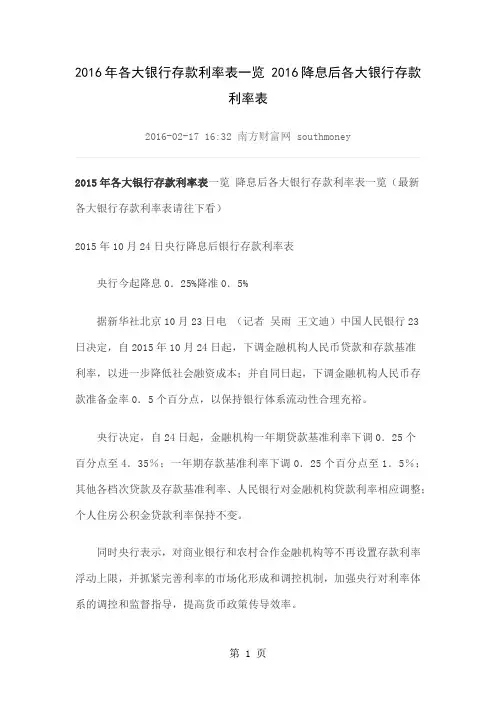 2019年各大银行存款利率表一览 2019降息后各大银行存款利率表11页