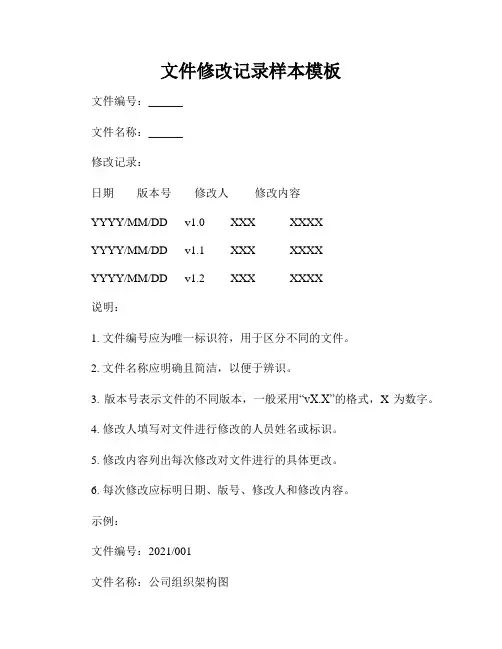 文件修改记录样本模板
