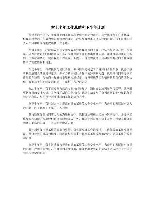 村上半年工作总结和下半年计划