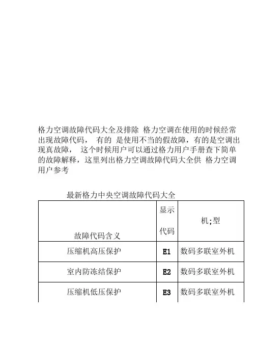格力空调故障代码大全及排除