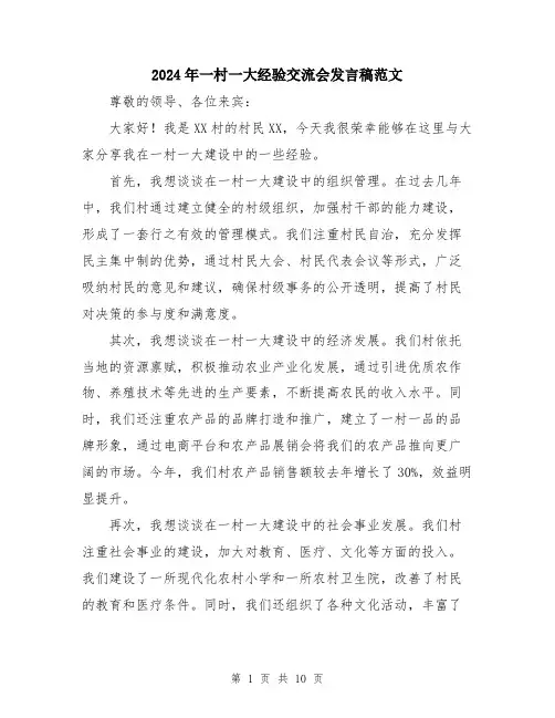 2024年一村一大经验交流会发言稿范文(五篇)