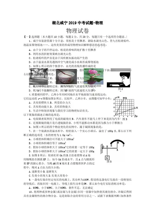 湖北咸宁2019中考试题-物理 2