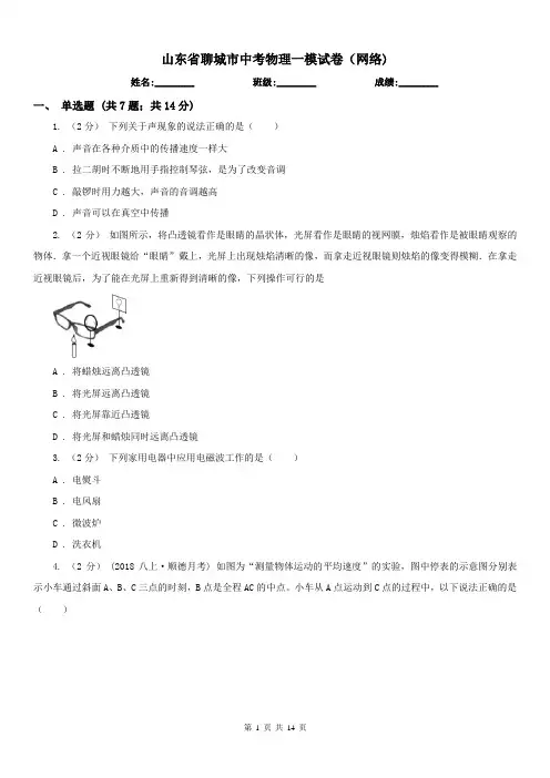 山东省聊城市中考物理一模试卷(网络)