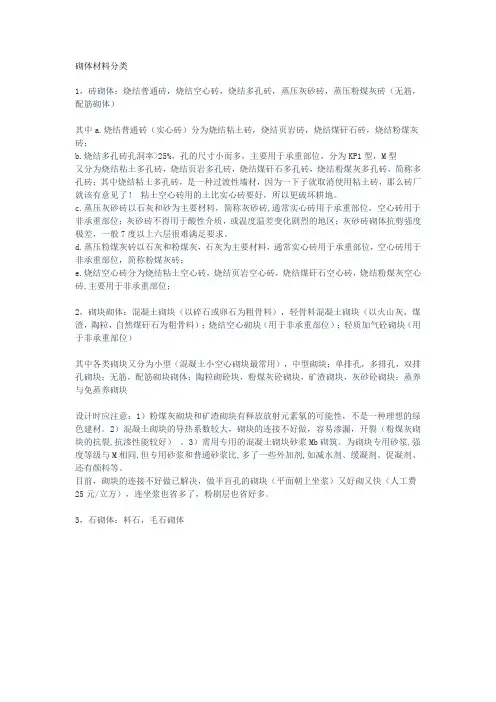 砌体材料分类