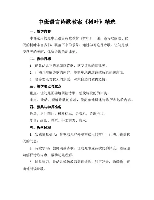 中班语言诗歌教案《树叶》精选