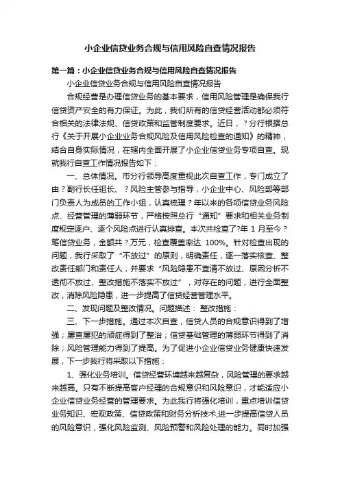 小企业信贷业务合规与信用风险自查情况报告