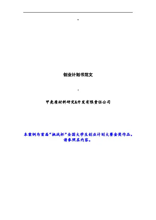 创业计划书范文_首届挑战杯全国大学生创业计划大赛金奖作品