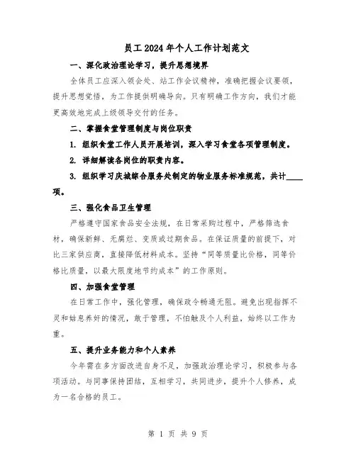 员工2024年个人工作计划范文(七篇)