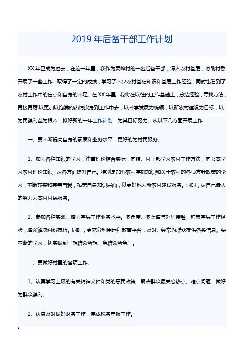 2019年后备干部工作计划
