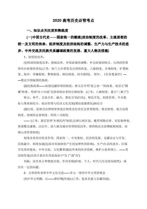 2020高考历史必背考点