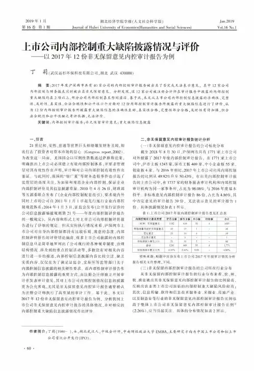 上市公司内部控制重大缺陷披露情况与评价以2017年12份非无保留意见内控审计报告为例