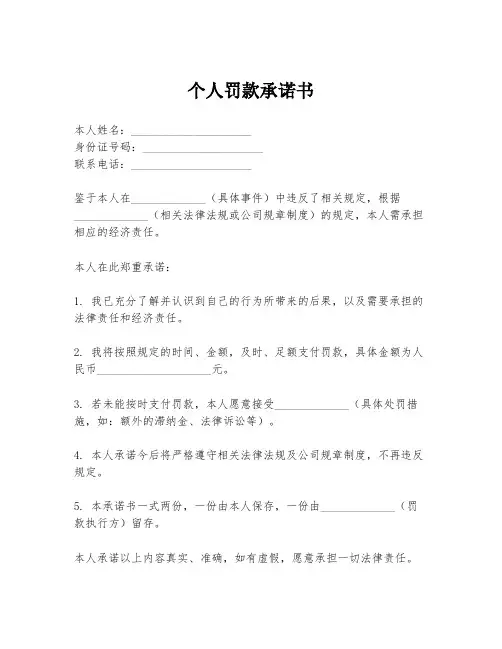 个人罚款承诺书