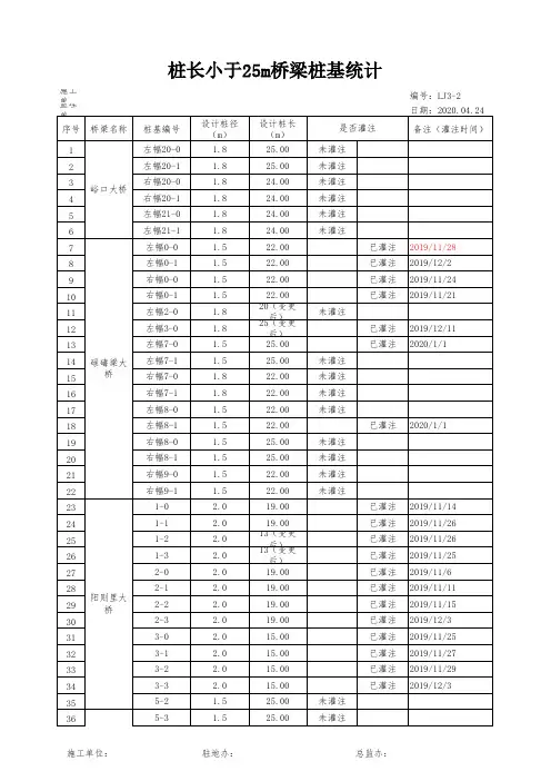 全线桥梁桩长25m的桩基统计表04.20