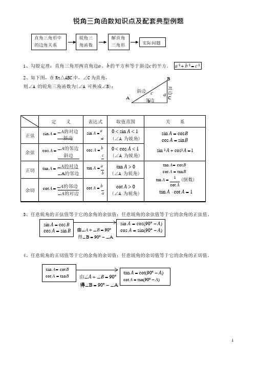 (完整版)苏教九年级锐角三角函数知识点及配套典型例题,推荐文档