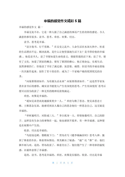 幸福的感觉作文精彩5篇