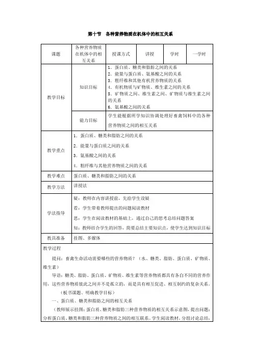 最新畜禽营养与饲料教案——各种营养物质在机体中的相互关系