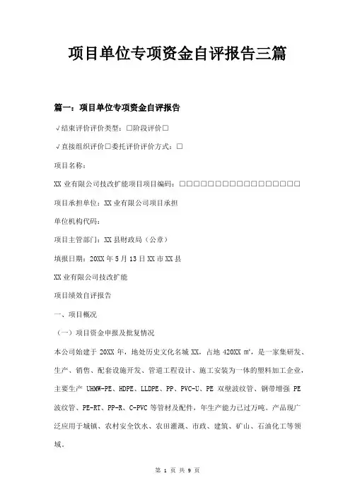 项目单位专项资金自评报告三篇