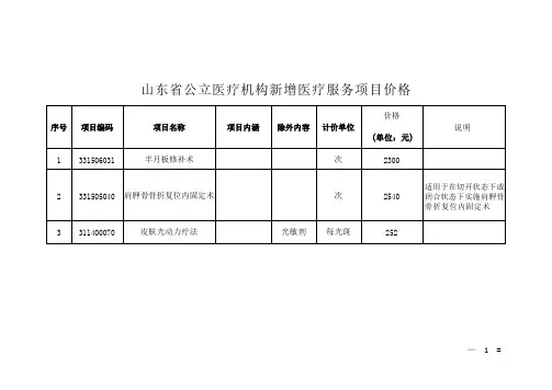 2023山东省公立医疗机构新增医疗服务项目价格 