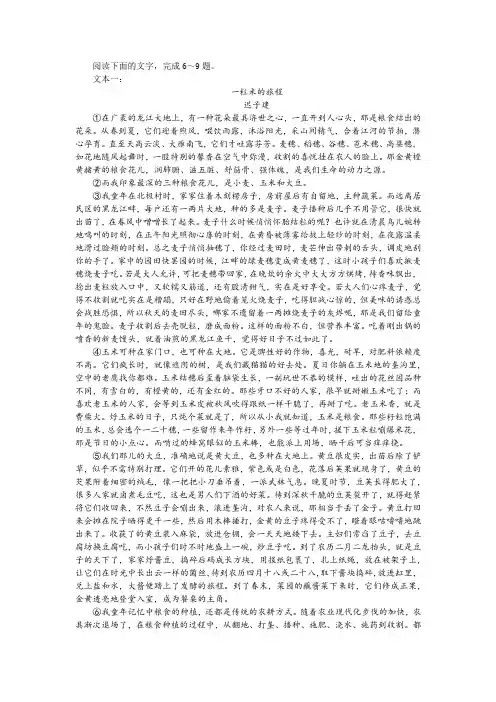 迟子建《一粒米的旅程》双文本阅读训练及答案