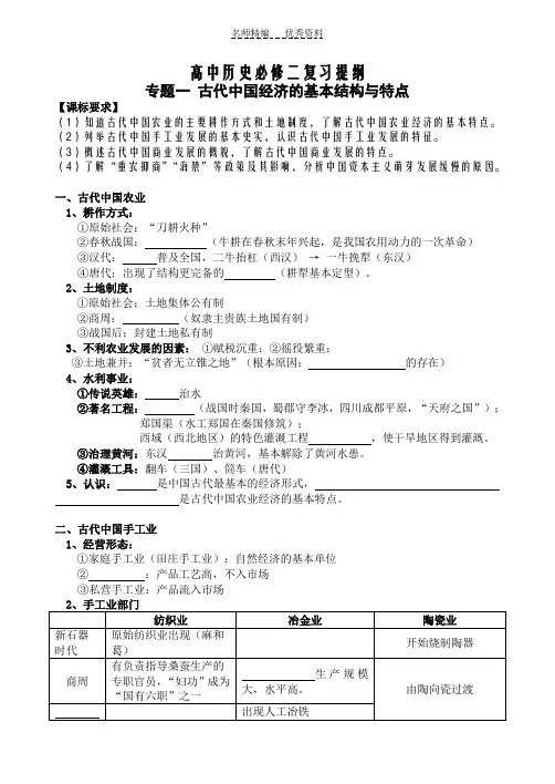 高中会考历史必修二知识点填空题汇总