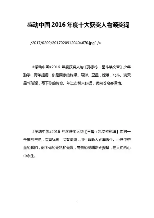 感动中国2016年度十大获奖人物颁奖词