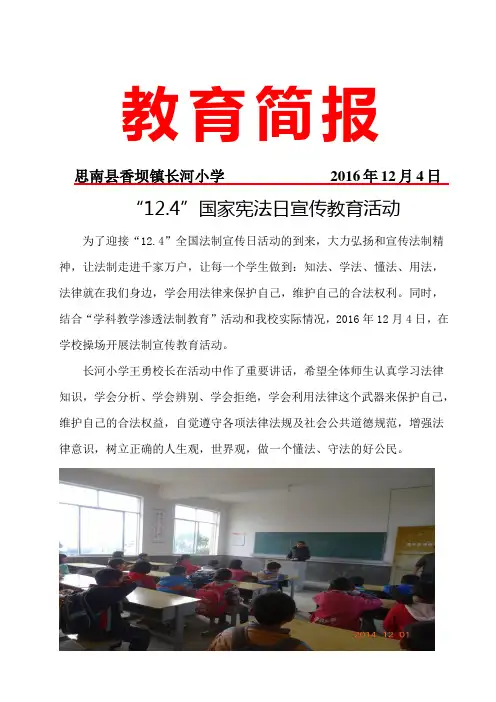 2016年长河小学开展国家宪法日活动简报