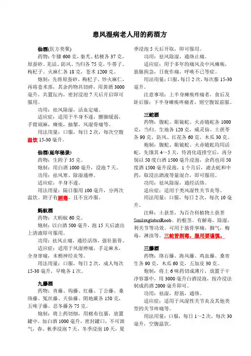 患风湿病老人用的药酒方
