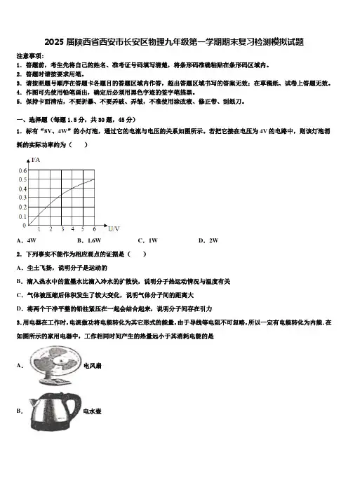 2025届陕西省西安市长安区物理九年级第一学期期末复习检测模拟试题含解析