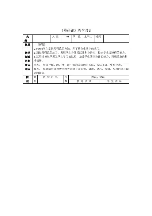 小学体育_障碍跑教学设计学情分析教材分析课后反思