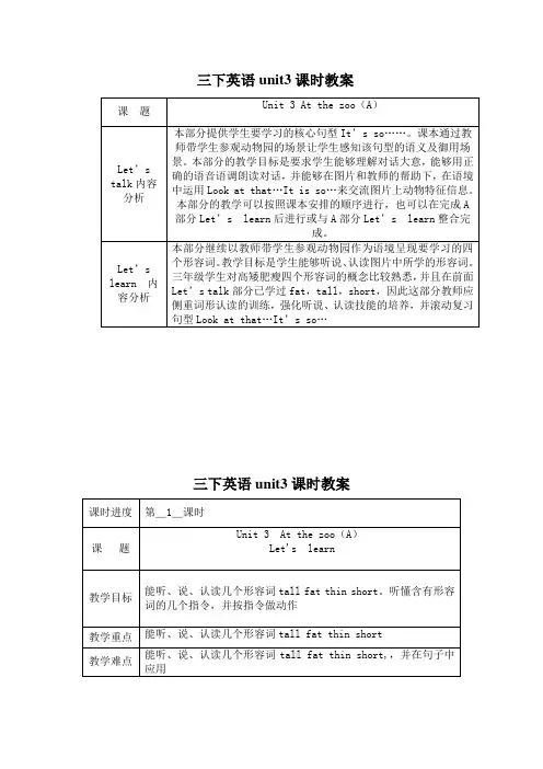 三年级英语下册Unit 3 At the zoo(A)备课