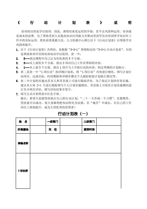 行动计划表