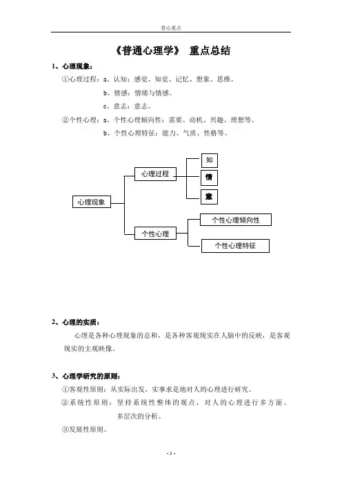 《普通心理学》 重点总结归纳-2021年精品整理