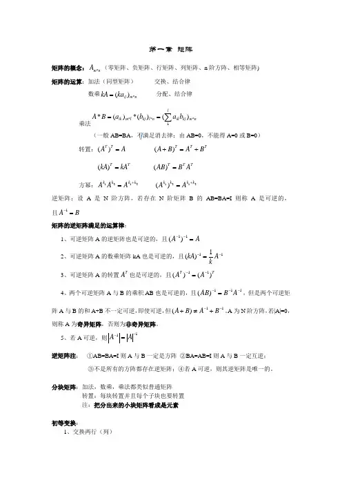 线性代数知识点汇总1