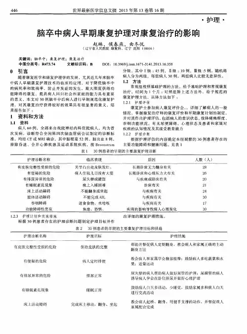 脑卒中病人早期康复护理对康复治疗的影响