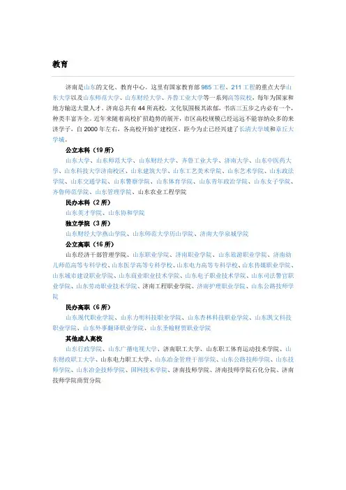 济南的大学名单