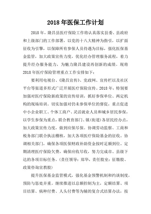 2018年医保工作计划_1