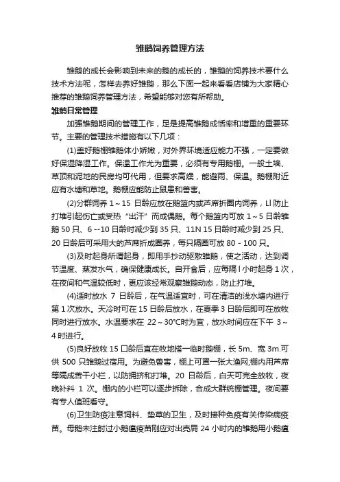 雏鹅饲养管理方法
