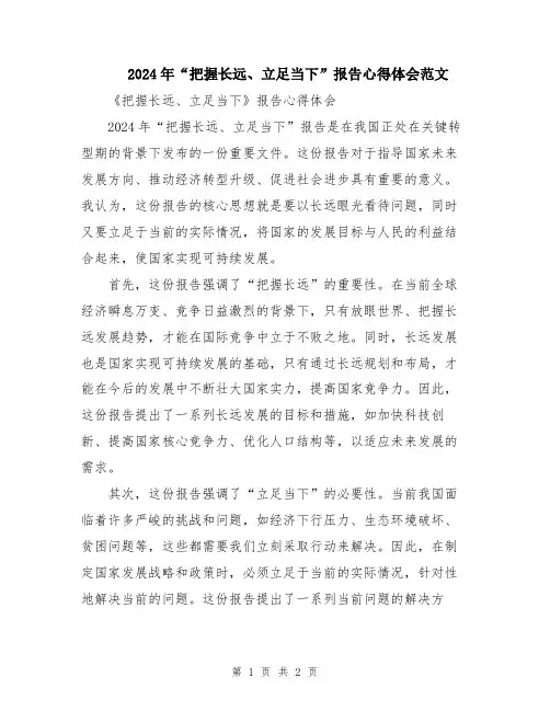2024年“把握长远、立足当下”报告心得体会范文