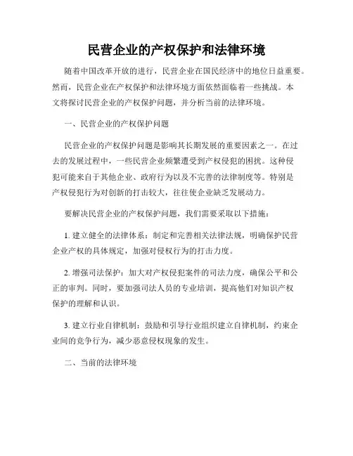 民营企业的产权保护和法律环境