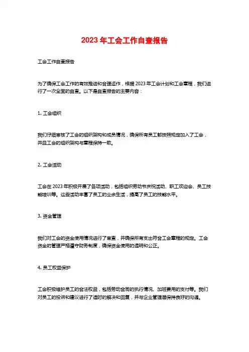 2023年工会工作自查报告