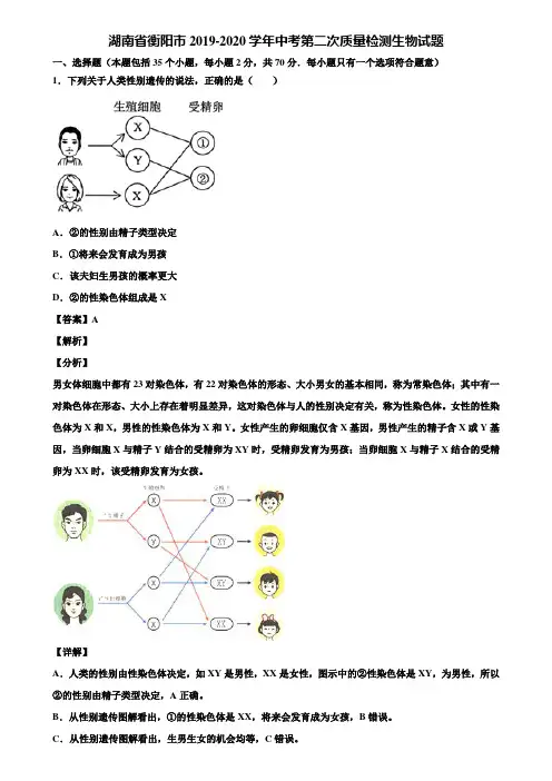 湖南省衡阳市2019-2020学年中考第二次质量检测生物试题含解析