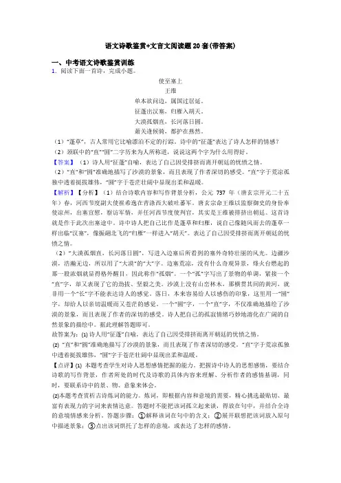 语文诗歌鉴赏+文言文阅读题20套(带答案)