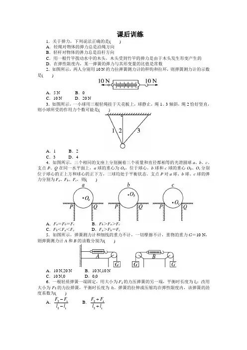 最新人教版高中物理必修1第三章《弹力》课后训练1
