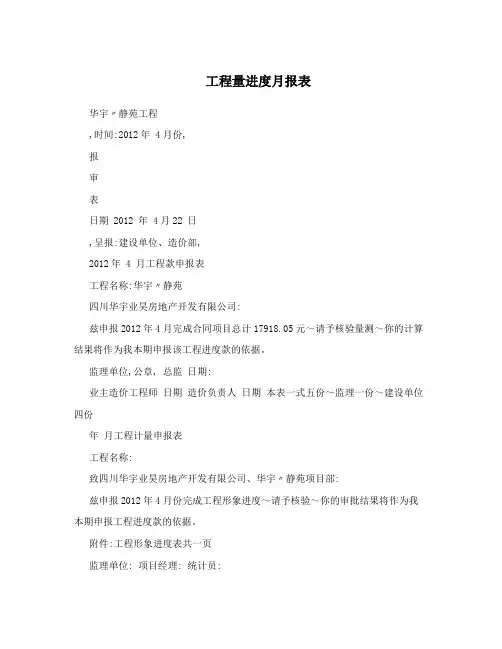 工程量进度月报表
