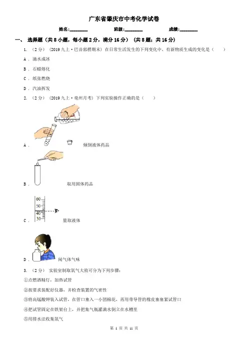 广东省肇庆市中考化学试卷